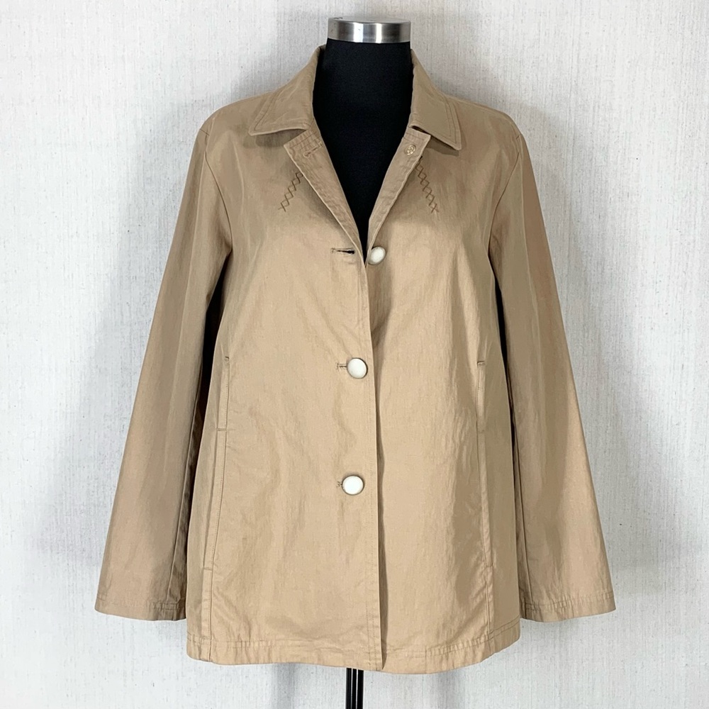 J Jill Neutral Tan/Khaki Lightweight A-Line Button Front Jacket - Size Small